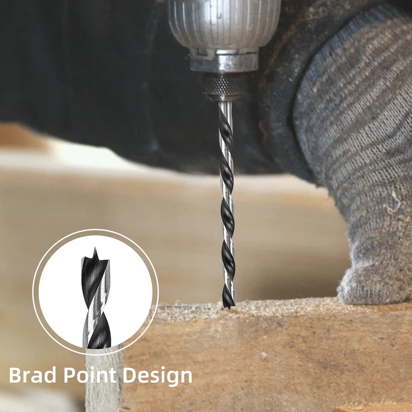 12-Pack Extra Long Brad Point Wood Drill Bits, 12" Length, 1/8"–1/2", Precision Splinter-Free Drilling with Storage Sleeve