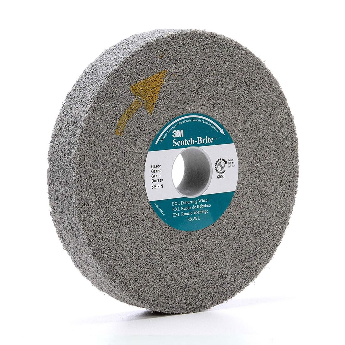Scotch-Brite XL-WL Deburring Abrasive Wheel, Silicon Carbide, 6" Diameter, 1" Width, 1" Arbor, 8S, Fine Grit (Pack of 1)