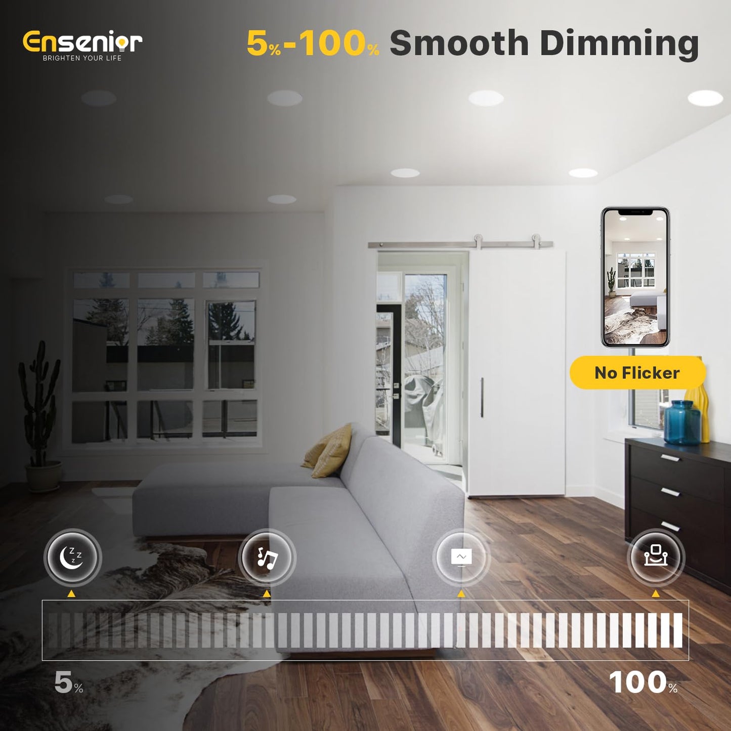 Ensenior 12 Pack 6 Inch LED Recessed Ceiling Light, Dimmable, 2700K-5000K 5CCT, 1200LM 12W 120V, High Brightness Canless Wafer Downlight - ETL&FCC&IC