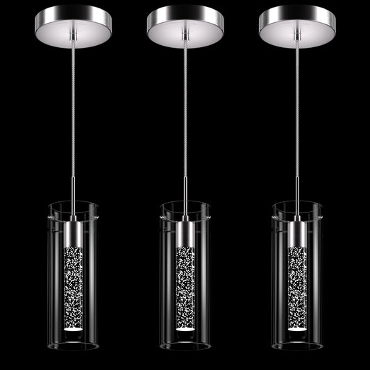Esfos 1-Light LED Pendant Ceiling Light, Modern Crystal Bubble Glass Hanging Fixture for Kitchen Island, 3-Pack