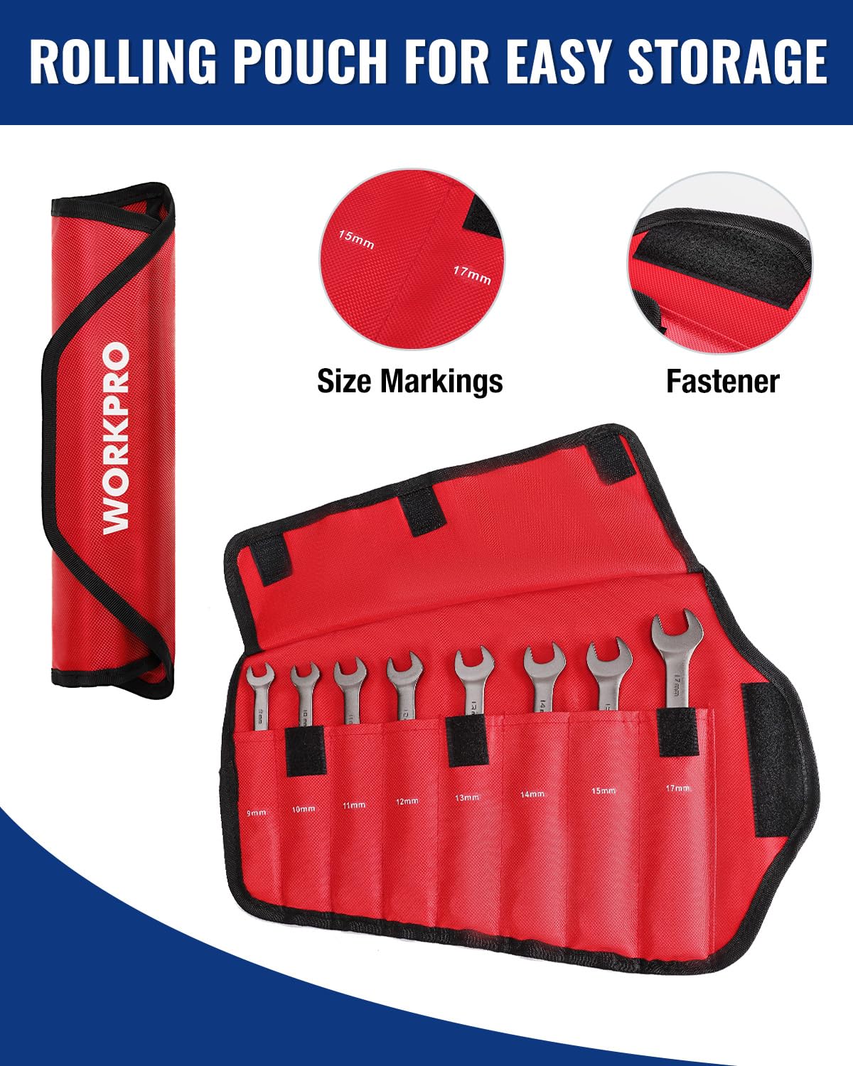 WORKPRO 8-piece Flex-Head Ratcheting Combination Wrench Set, SAE 5/16-3/4 in, 72-Teeth, CR-V Constructed, Nickel Plating with Organizer Bag