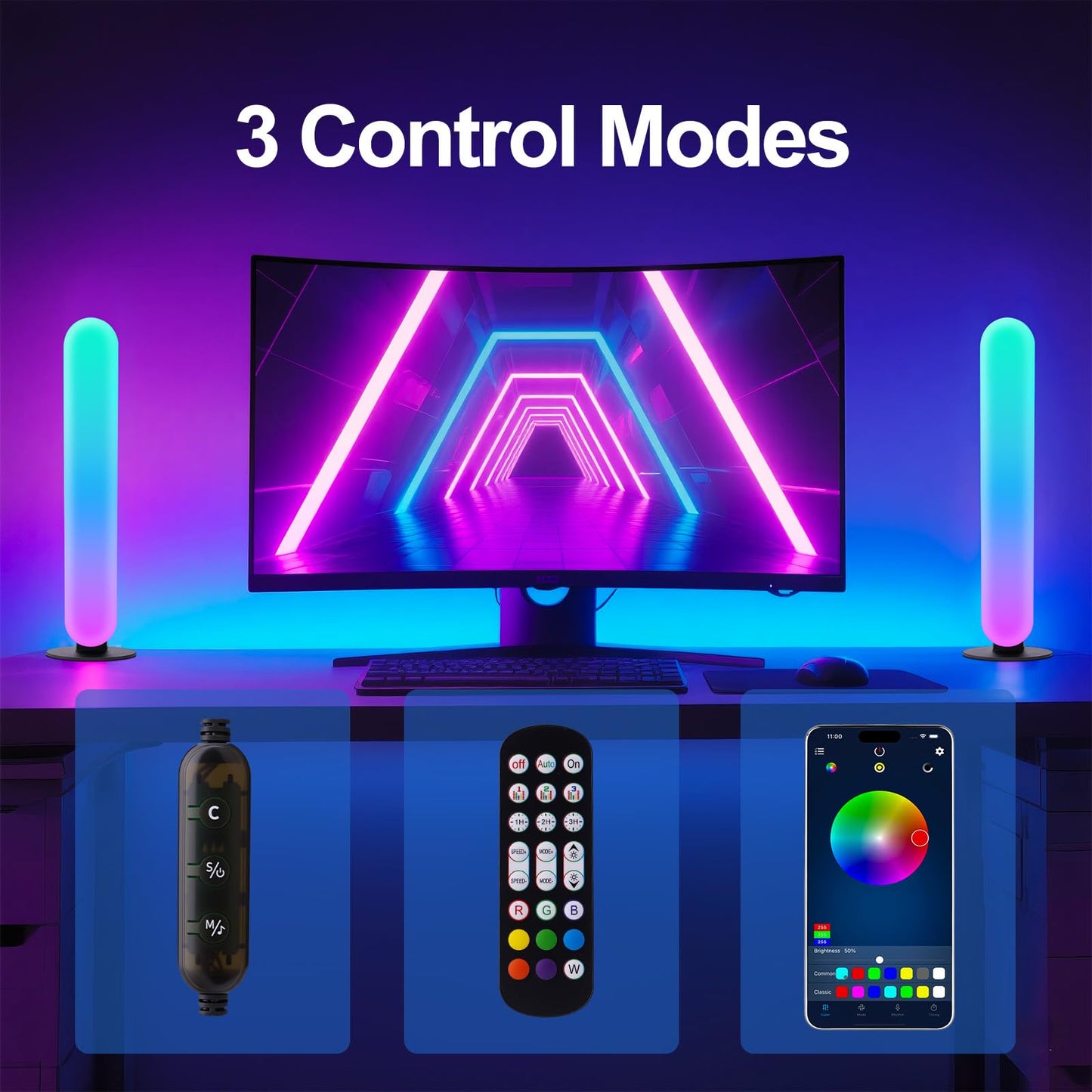 TRIPLE RABBIT RGB Light Bar,Smart LED Light Bar for Room,16 Million Colors,Three Control Modes,Dynamic Music Sync Mode,213 Preset Modes,USB Interface