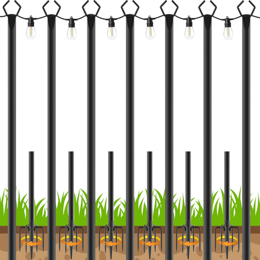 7-Pack 10FT Outdoor String Light Poles, Rustproof Metal with Fork Tops, Heavy-Duty for Garden, Patio, Backyard, Wedding & Party
