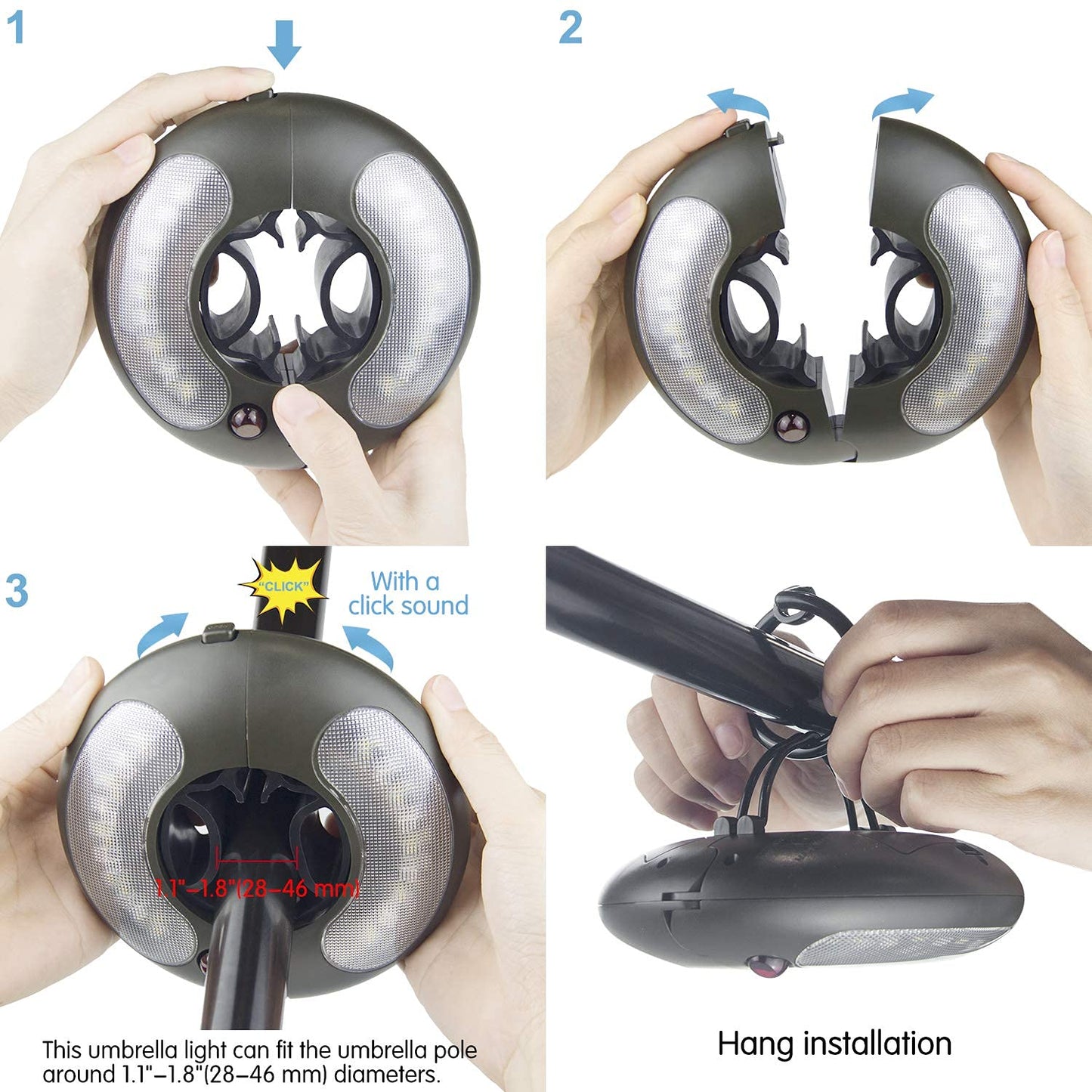 LUXSWAY 12-Color Patio Umbrella Light, Battery Operated, 18 LEDs, 4 Modes & Timers, Remote Control, Outdoor Hanging Light for Camping & Tents