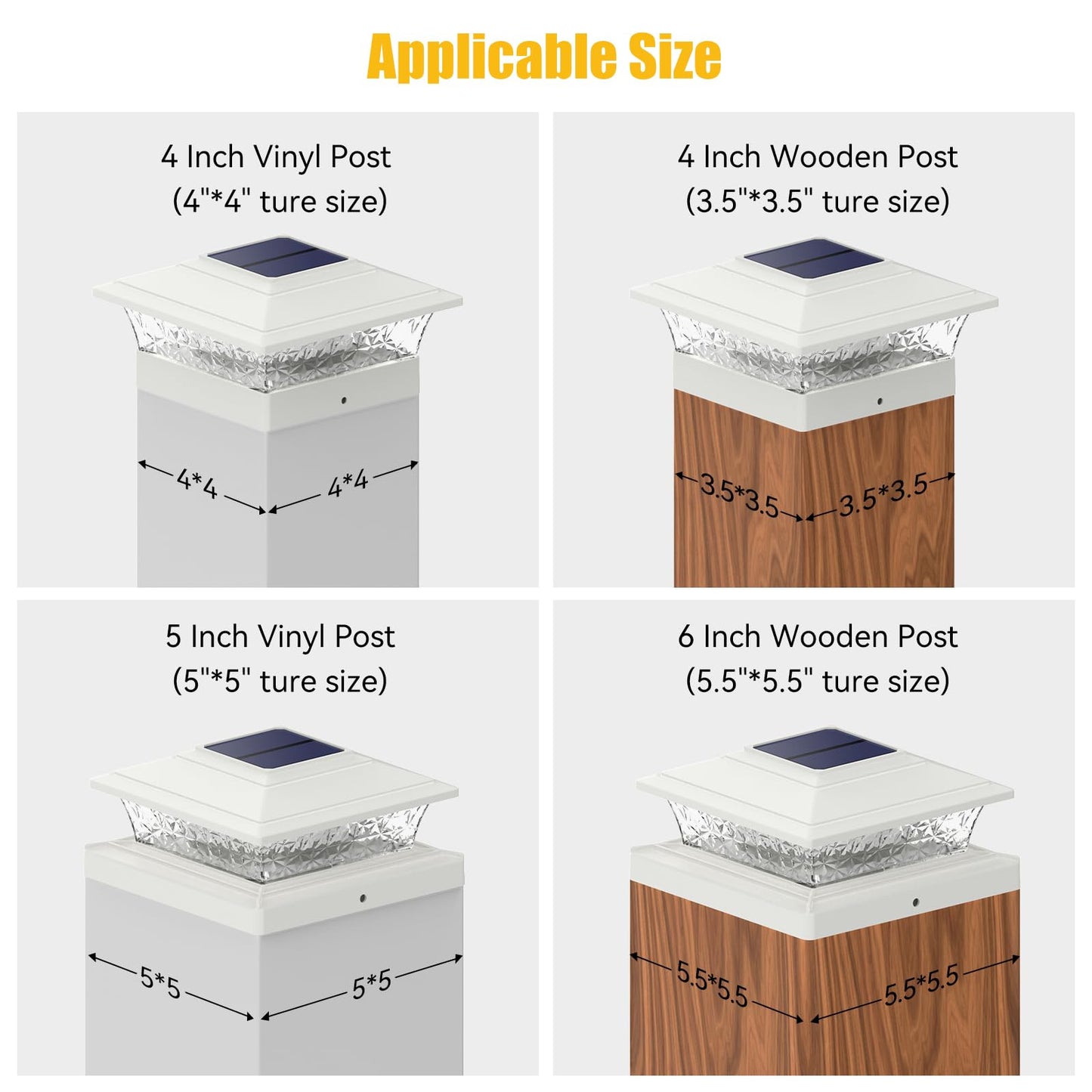 APONUO 12-Pack Solar Post Cap Lights, 16 LED, 2 Modes, Waterproof, for 4x4-6x6 Vinyl/Wood Deck, Fence, Porch (White)
