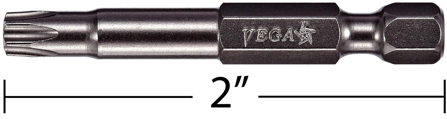 VEGA T15 TORX Security Bits. Professional Grade ¼ Inch Hex Shank TORX T-15 S2 Steel 2" Security Bits. 150TT15A-2A (Pack of 2)