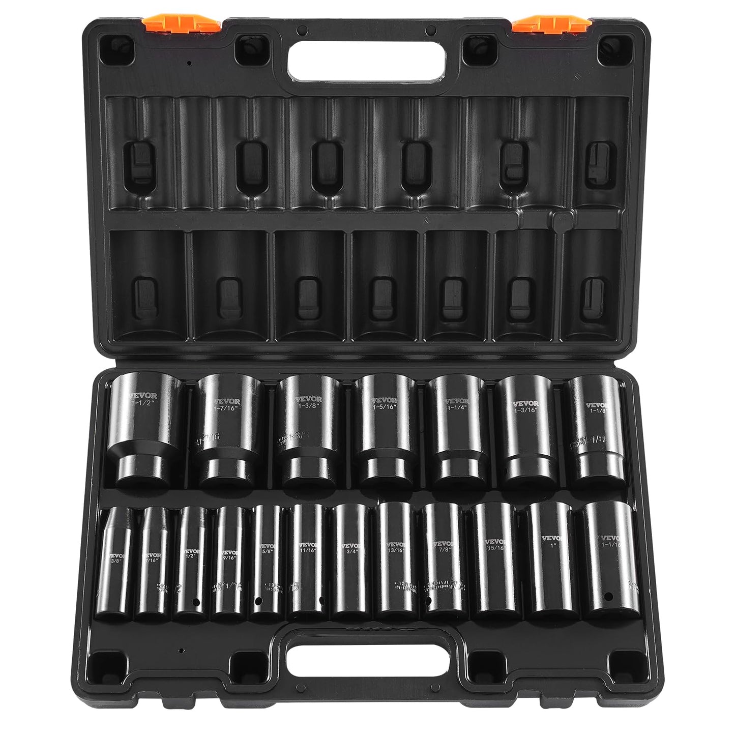 VEVOR 1/2" Drive Impact Socket Set, 19-Piece Deep 6-Point Cr-V Sockets, 3/8"–1-1/2", Heavy Duty with Storage Case