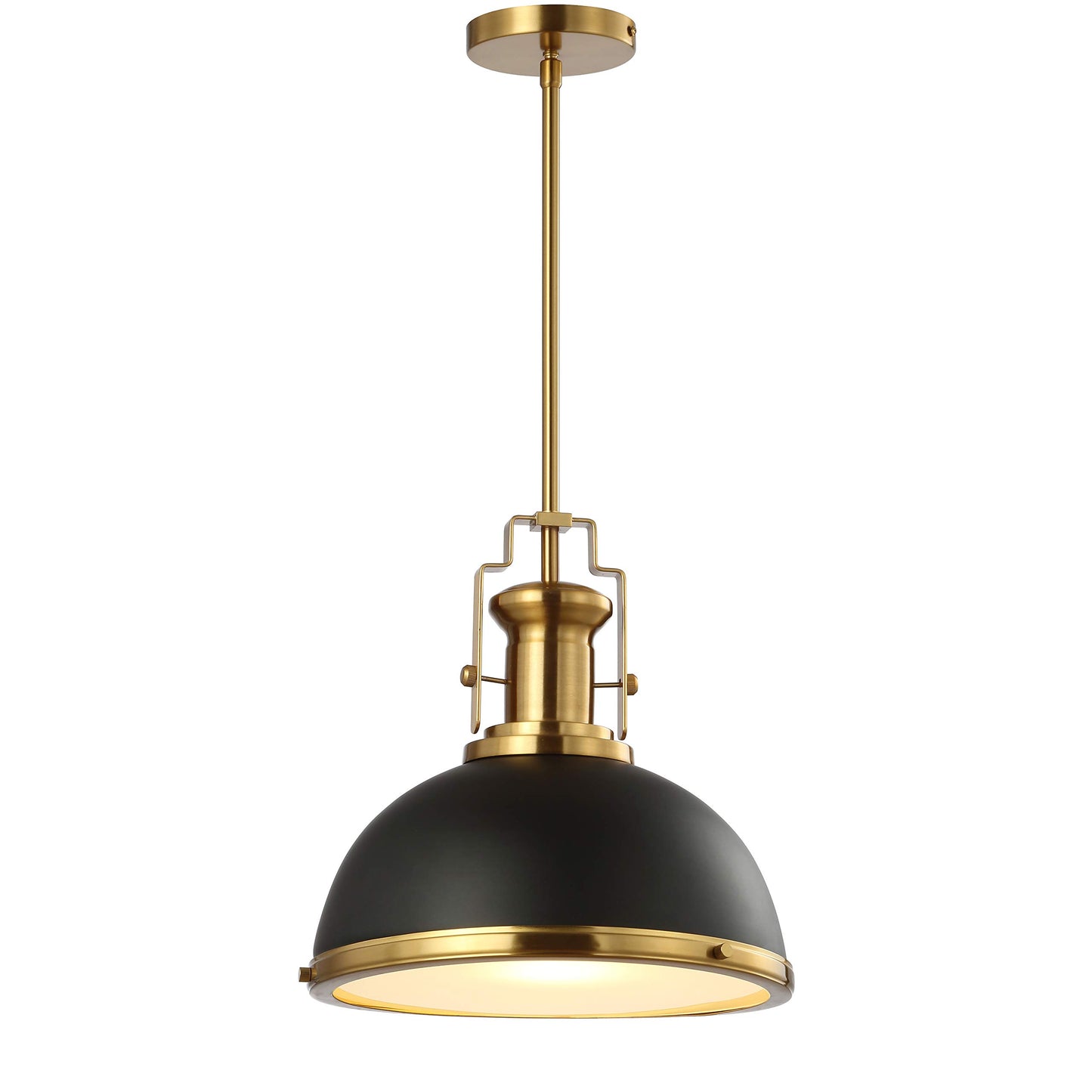 JONATHAN Y JYL9536A 13" Modern Industrial Dome Pendant Light, Black & Brass Gold, Adjustable Hanging Fixture for Kitchen, Dining & Entryway