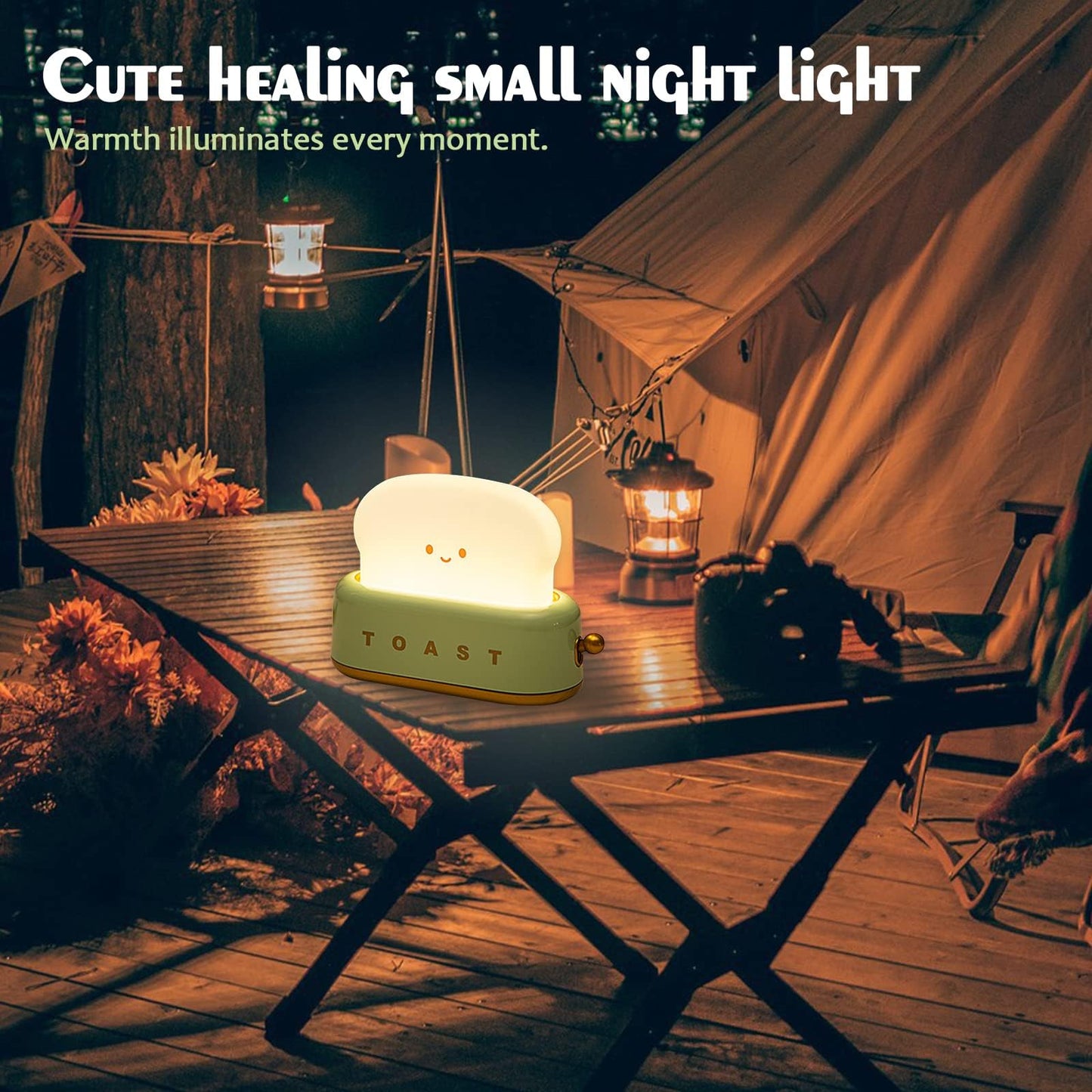 QANYI Toaster Lamp – Cute Smile Toast Night Light, Rechargeable Small Lamp for Bedroom, Desk, Living Room, Dining, Gift Decor