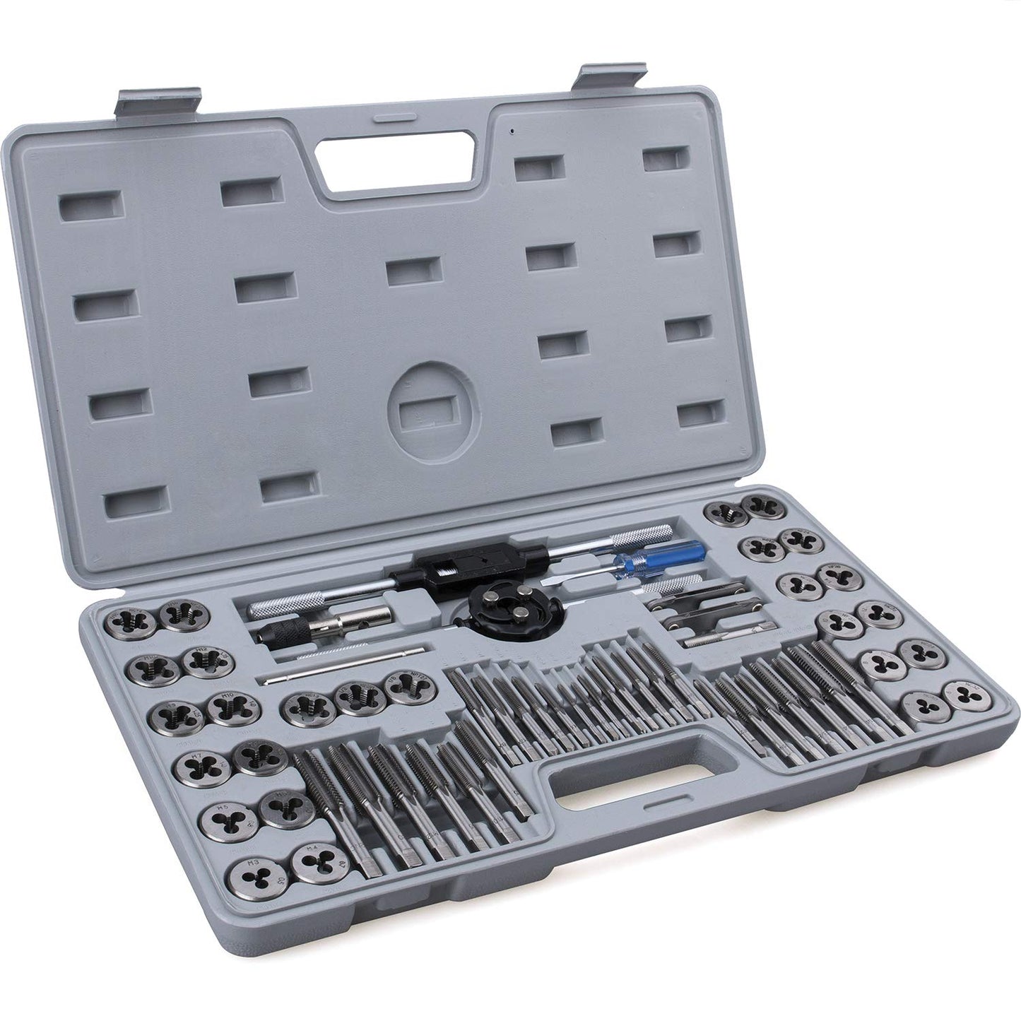 60-Pc Master Tap & Die Set, SAE #4-1/2" & Metric M3-M12, Coarse & Fine Threads, Complete Threading Kit with Accessories & Case