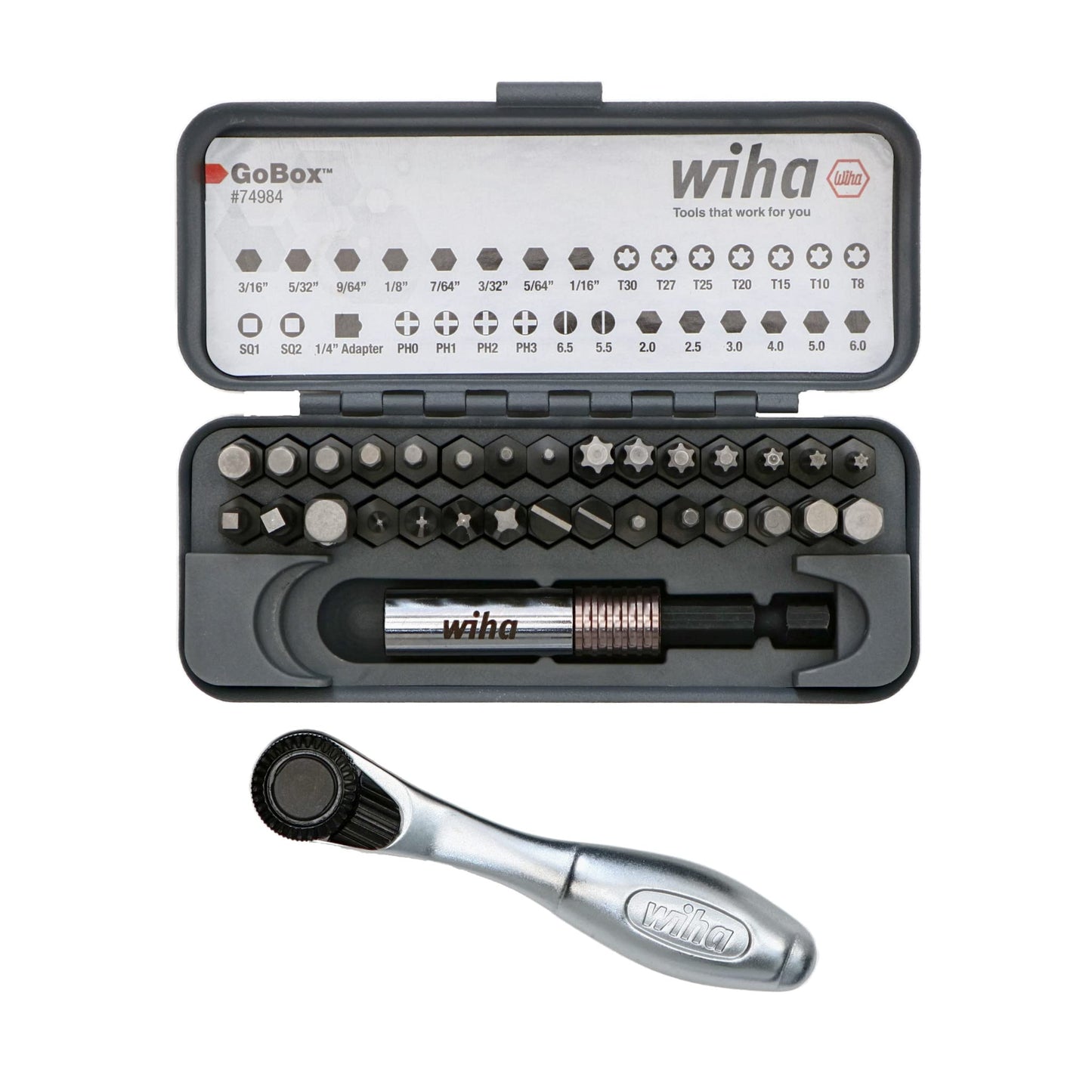 Wiha 74984 32 Piece GoBox Standard Bit Set with Mini Ratchet