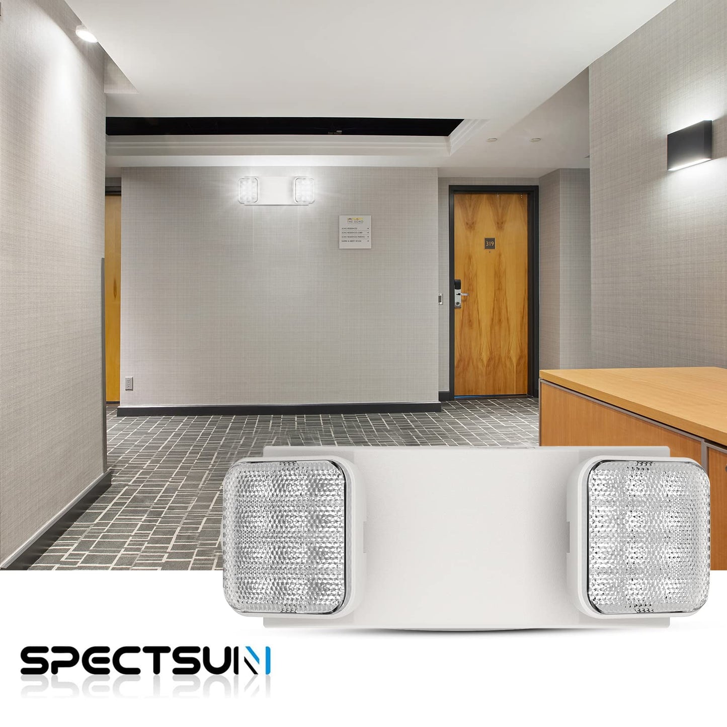 Spectsun 1-Pack Commercial LED Emergency Light, Hardwired with Battery Backup, UL 924 Certified, AC 120/277V, Adjustable Heads