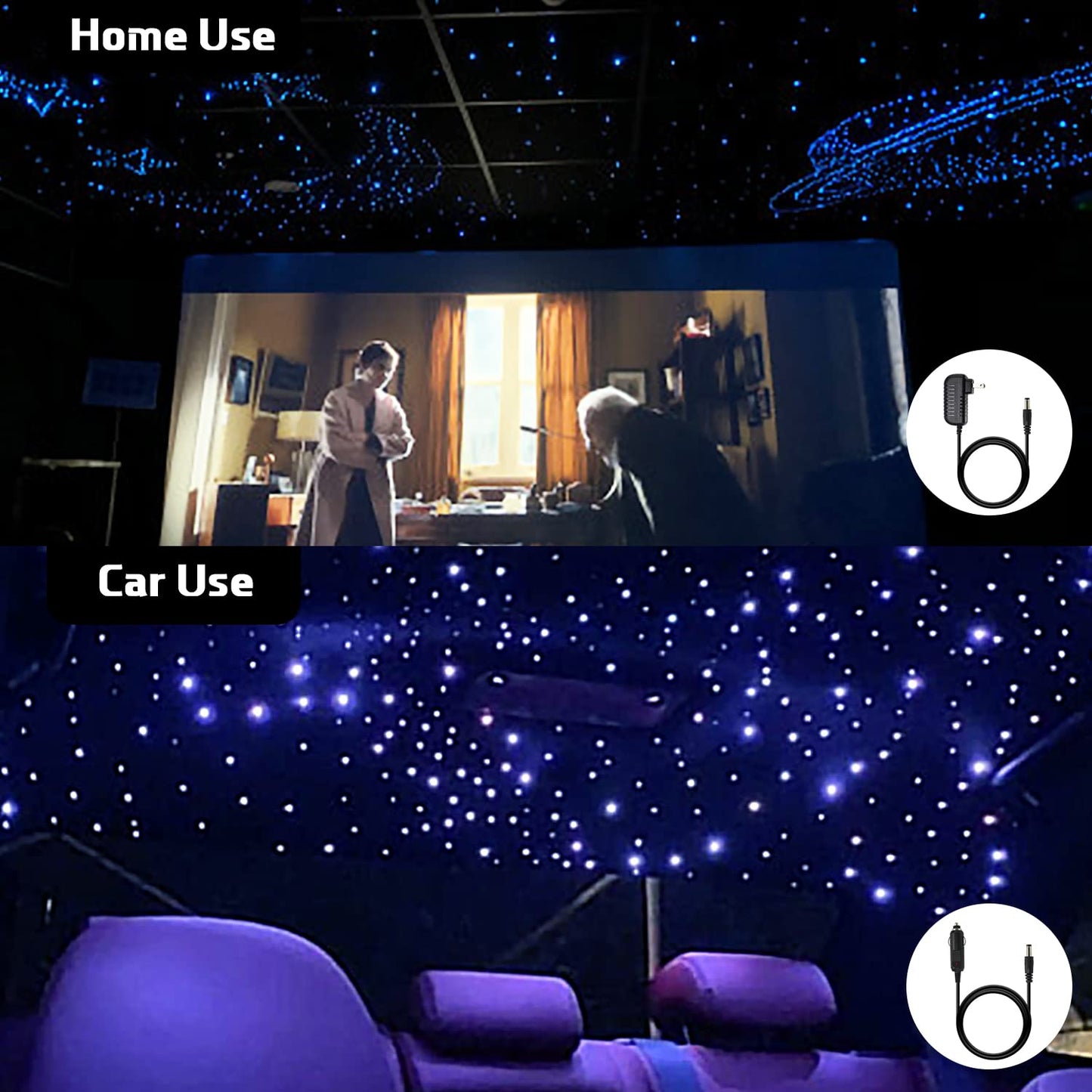 AMKI 16W Fiber Optic Starlight Headliner Kit, APP & Remote Control, Sound Activated, 300pcs 0.75mm 6.5ft Strands for Car & Home Decor
