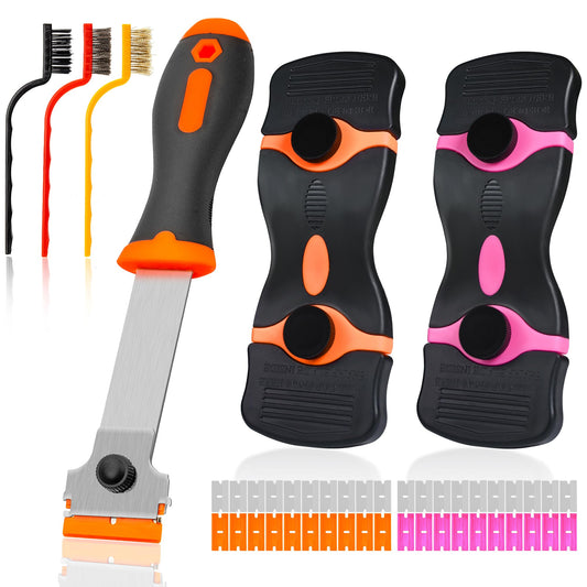 6PCS Razor Blade Scraper Set with 40 Extra Blades & 3 Wire Brushes, Glass, Paint, Sticker Scraper Tool for Windows & Stove