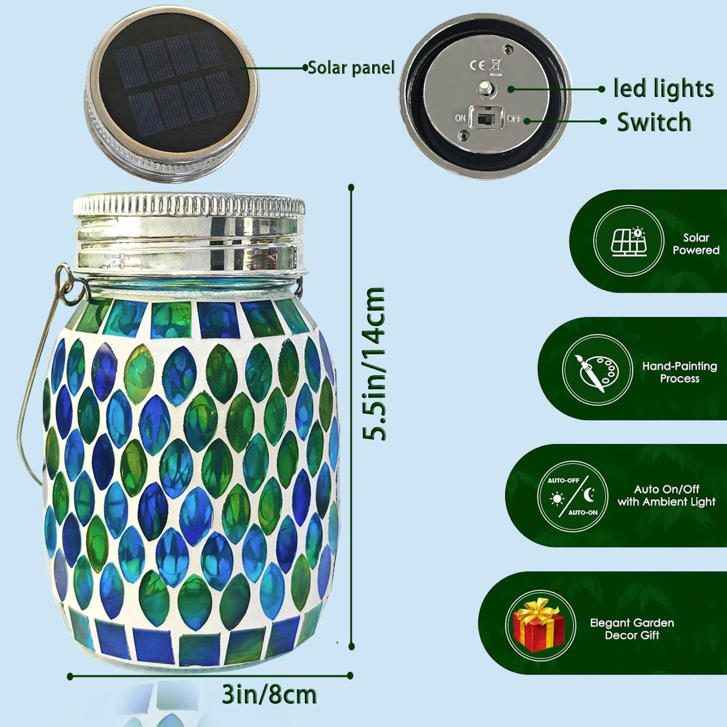 Mosaic Solar Outdoor Hanging Lanterns, Waterproof Garden & Patio Lights, Xmas & Halloween Decor, Gifts for Women, Mom, Grandma