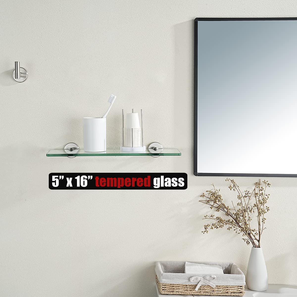 JQK Bathroom Glass Shelf, TGS101L16-BN