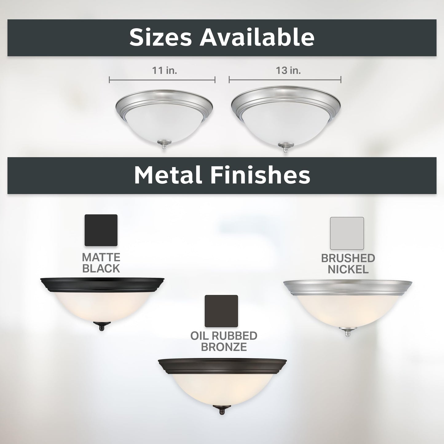 Designers Fountain 2-Pack 13" Flush Mount Ceiling Light, Frosted Glass Fixture for Kitchen, Bedroom, Bathroom, Hallway, Brushed Nickel
