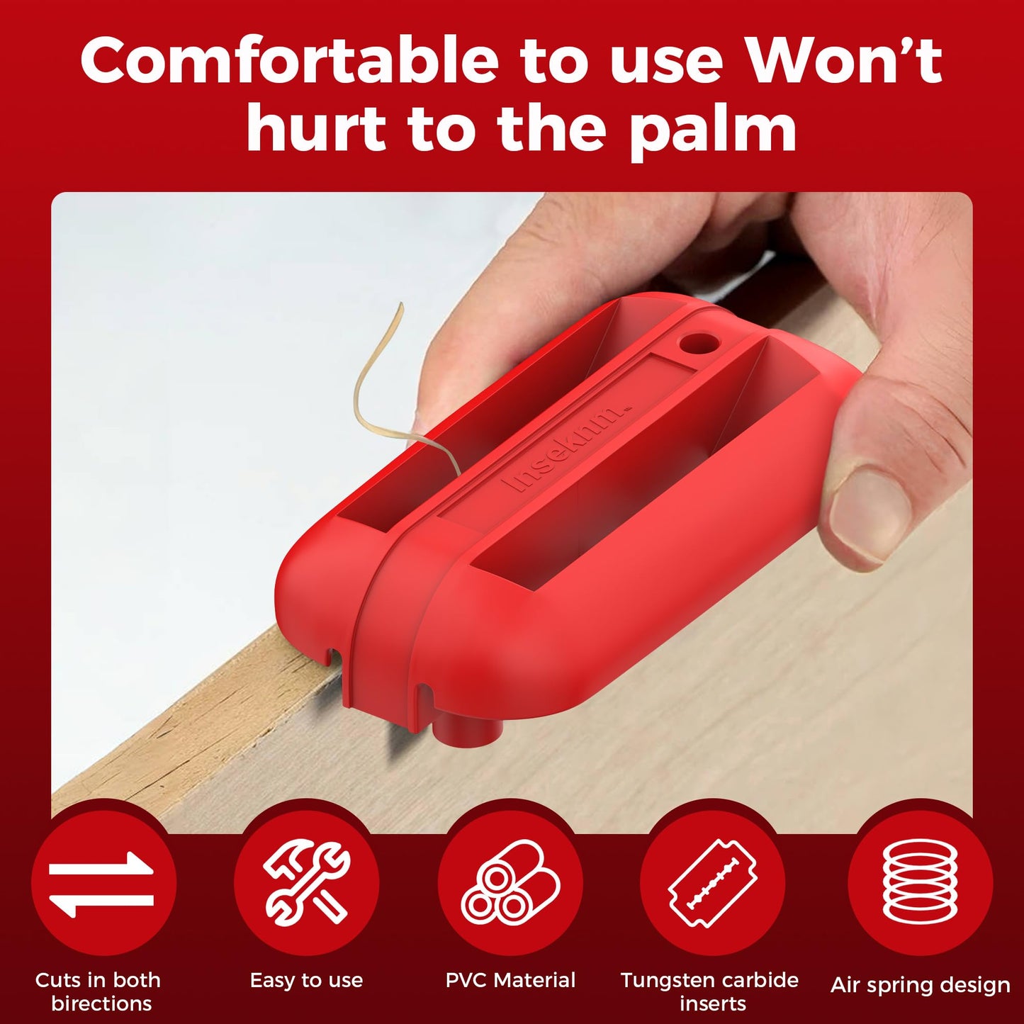 Inseknm Edge Banding Trimmer with Tungsten Carbide Blades, Manual Woodworking Edge Cutter for ABS, PVC, Veneer & Melamine – Red