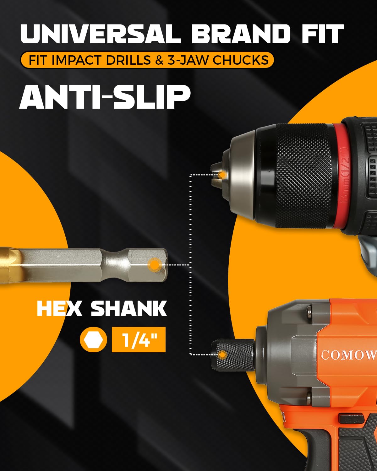COMOWARE Spade Drill Bit Set- Paddle Flat Bits, Hole Cutter, Titanium Coating, Carbon Steel, Woodworking, 6-Pieces, 3/8"-1"