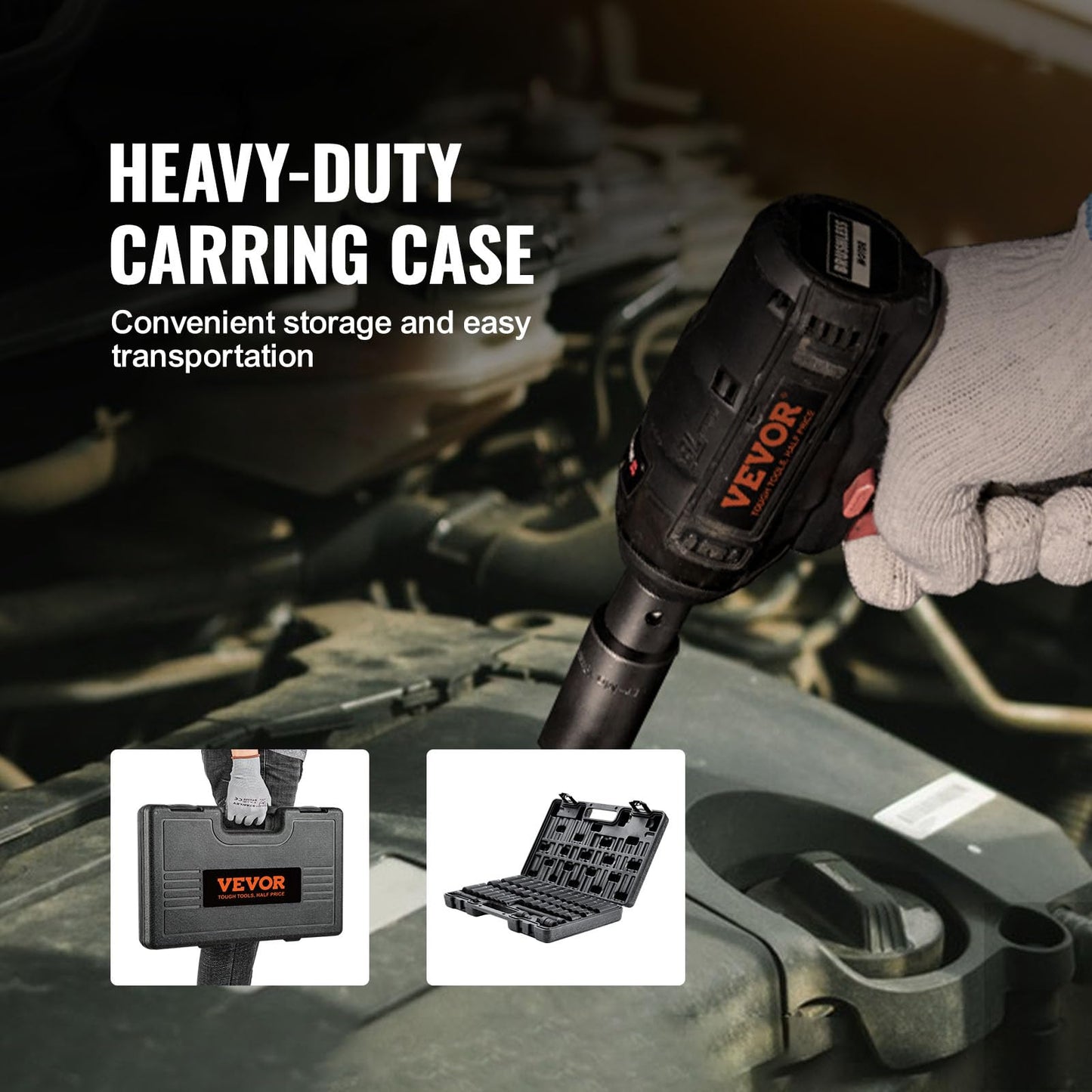 VEVOR 48-Piece 3/8" Drive Impact Socket Set, SAE & Metric, Deep & Shallow, 6-Point, CR-V with Extension, Universal Joint & Reducer