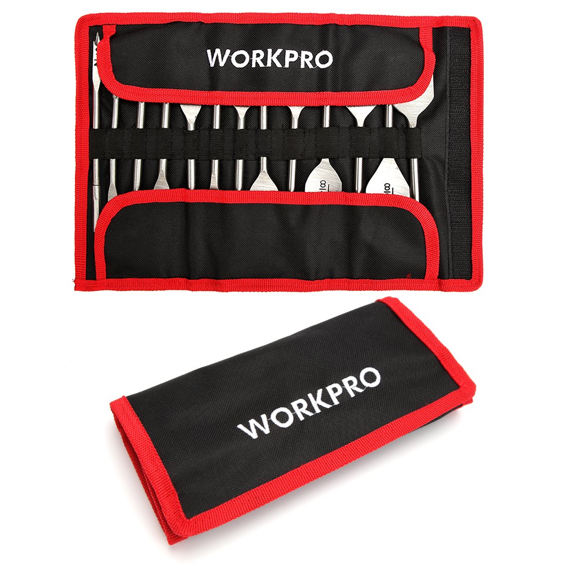 WORKPRO 13-Piece Spade Drill Bit Set in SAE, Paddle Flat Bits for Woodworking, Nylon Storage Pouch Included
