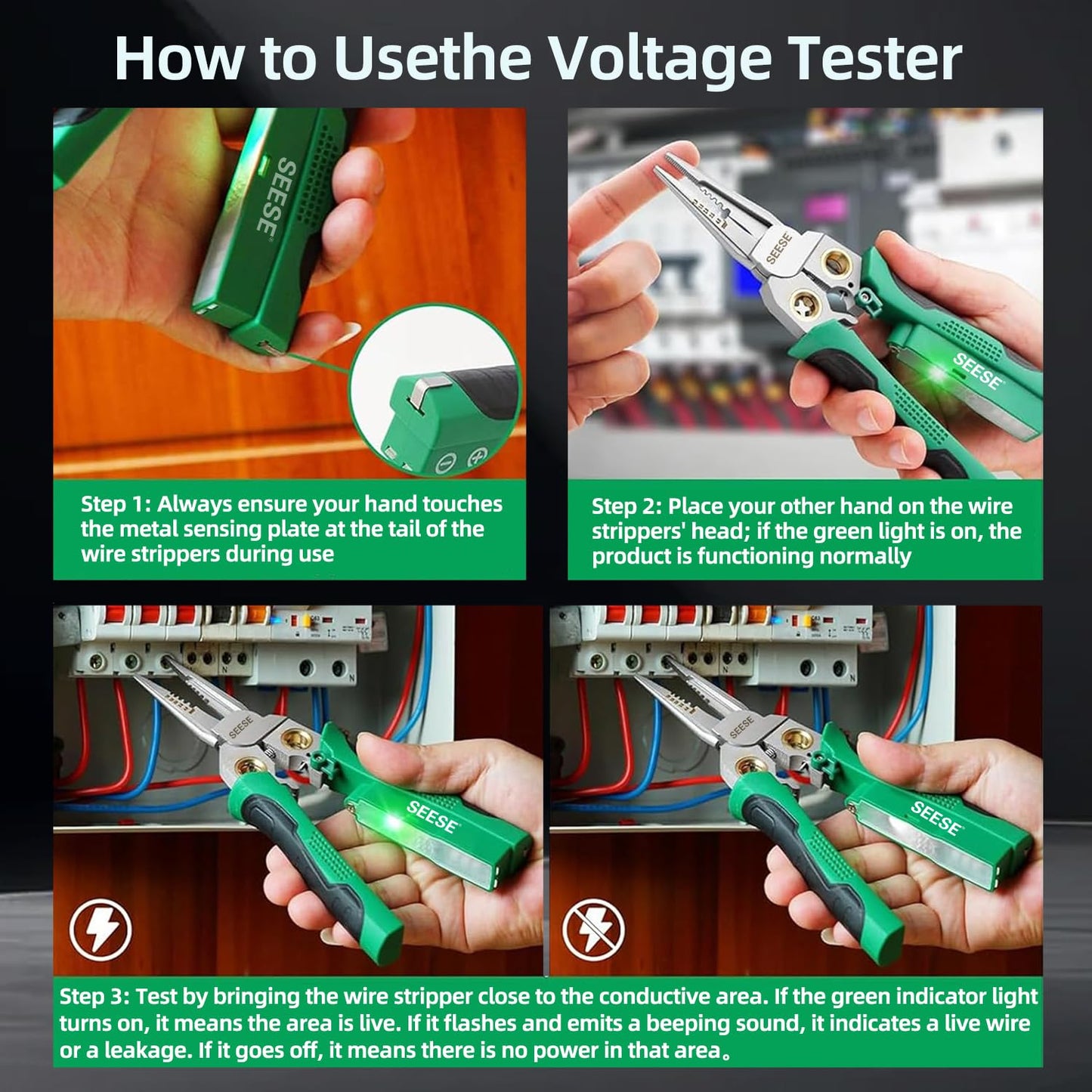 SEESE 8-in-1 Wire Stripper Pliers – Multi-Function Electrician Tool for Stripping, Cutting, Crimping, Circuit Repair & Outlet Installation