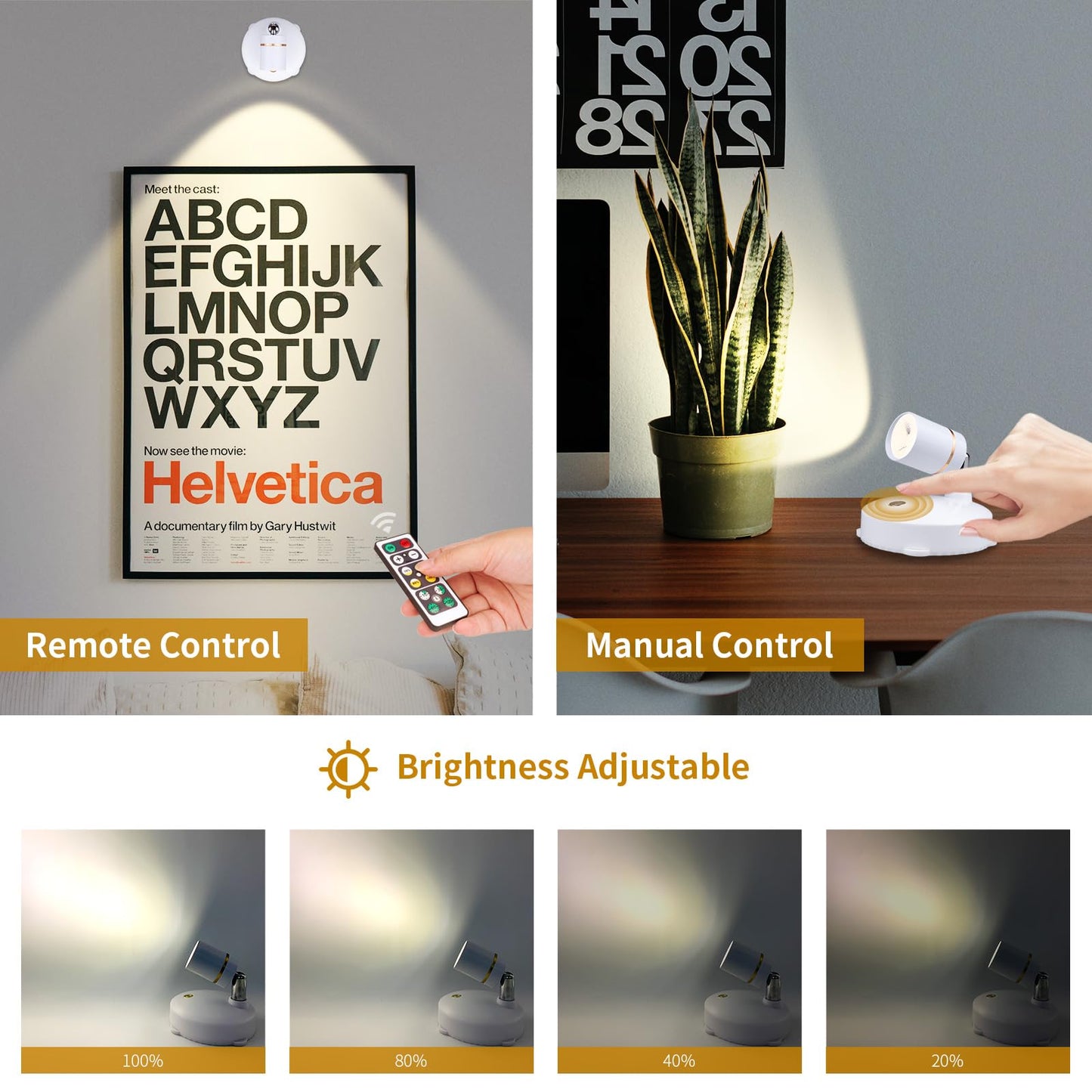 LEASTYLE Battery Operated Spotlight,LED Cordless Spot Lights Indoor with Remote, Wireless Uplighting for Wall Display Artwork Accent