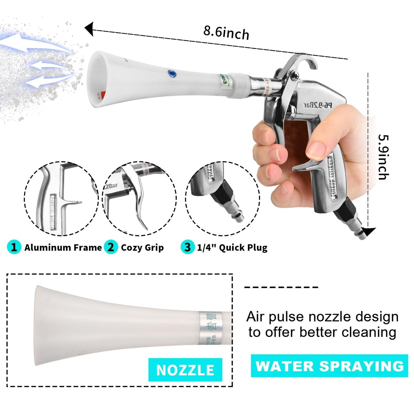 GOCCIDA Tornado Dry Cleaning Gun with Brass Adjustable Nozzle, Air Blower Quickly Removes Dust & Dirt, Works with Air Compressor