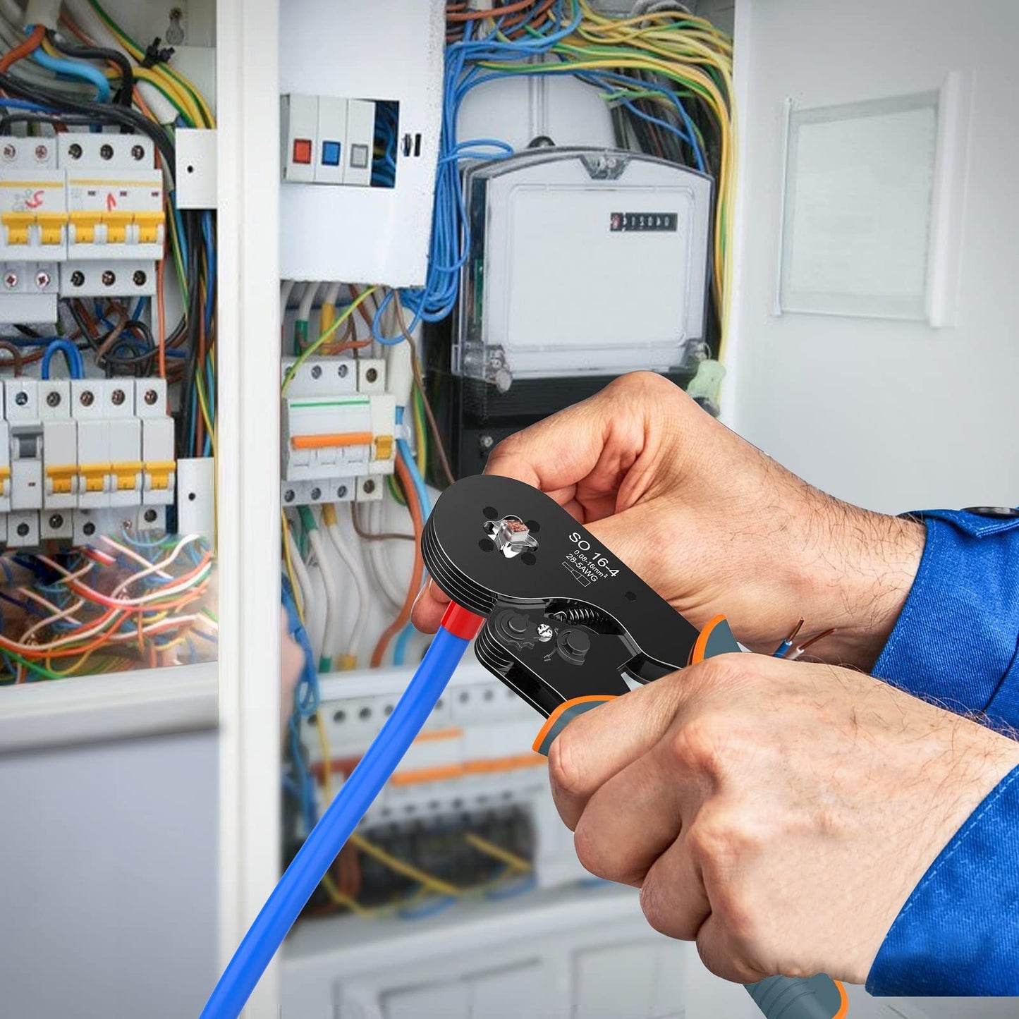 Preciva Wire Ferrule Crimping Tool, Square Jaw Pliers AWG 28-5, Self-Adjustable Ratchet Crimper for Terminals & Cable End-Sleeves