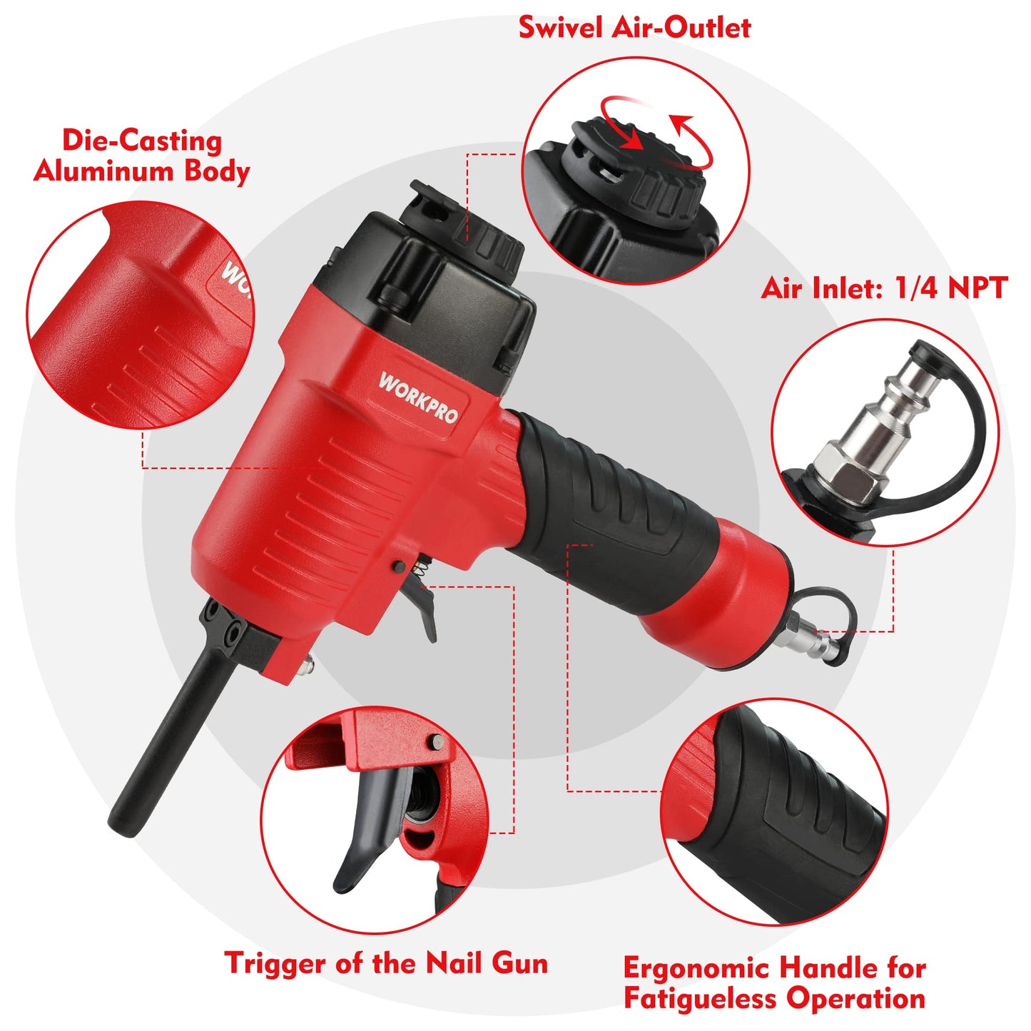 WORKPRO Pneumatic Nail Remover, Heavy Duty Punch Nailer & Denailer for 9-16 Gauge Nails, 60-100 PSI, Woodwork Nail Puller