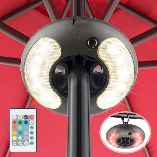 LUXSWAY 12-Color Patio Umbrella Light, Battery Operated, 18 LEDs, 4 Modes & Timers, Remote Control, Outdoor Hanging Light for Camping & Tents