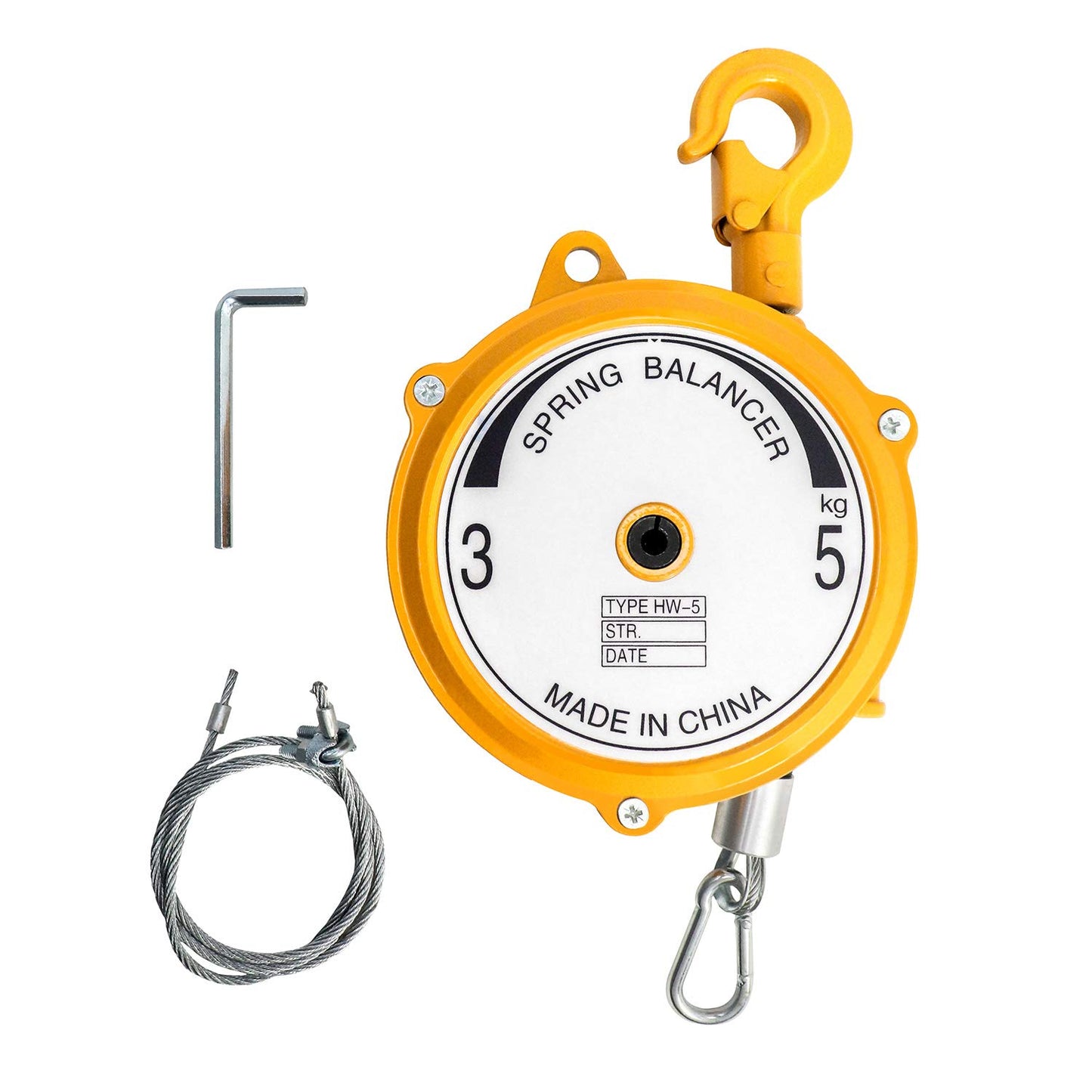 QWORK Spring Balancer, 7-11lbs(3-5kg) Retractable Balancer with 5 Ft Long Wire Rope and Hook, Retractable Spring Tool Hanging Holding Equipment