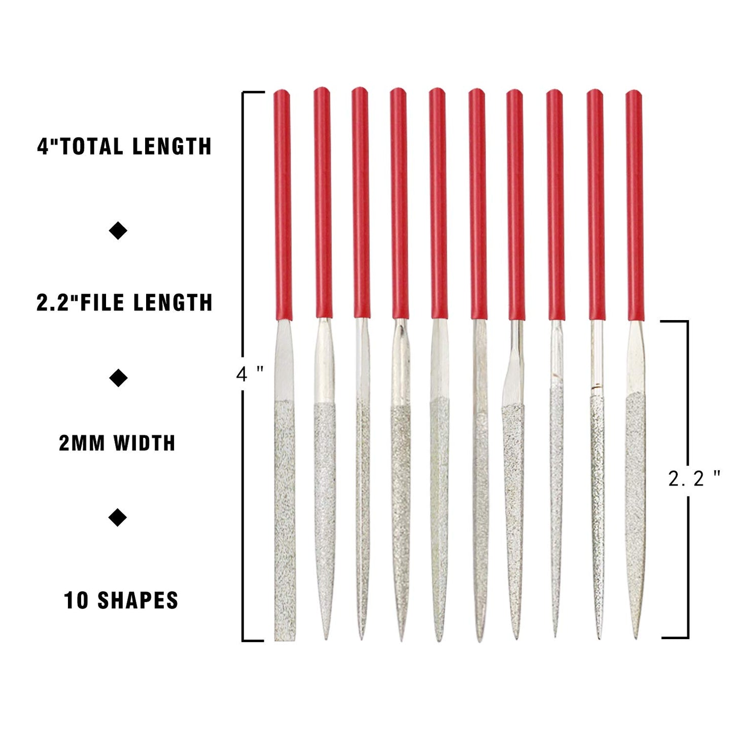Kalim MINI Diamond Needle File Set (10pcs 150 Grit Precision Diamond File)