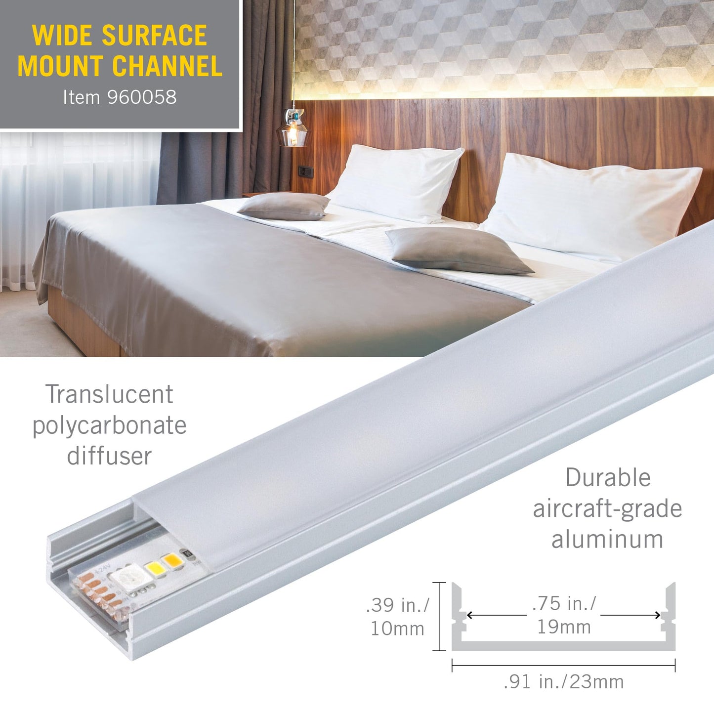 Armacost Lighting Wide Surface Mount LED Tape Light Mounting Channel 5-Pack, Silver, 960058
