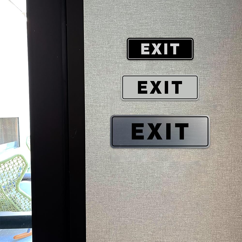 All Quality Standard Exit Wall or Door Sign | Durable Plastic and Easy Installation | Double-Sided Foam Adhesive Tape - Black - Small (1 Pack)