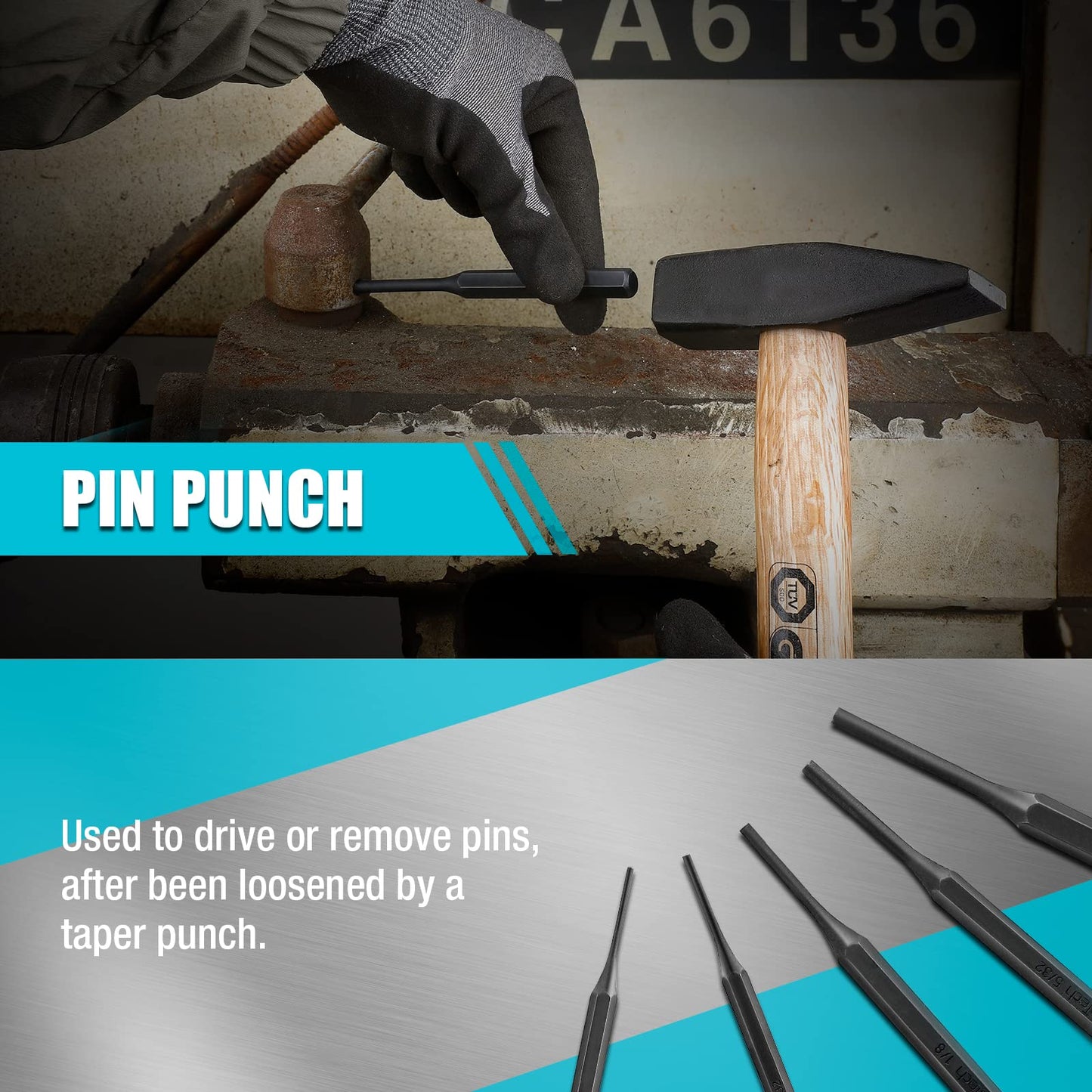 DURATECH 18-Piece Punch & Chisel Tool Set with Pin, Center, Nail Punch, Alignment Tool, Cold Chisel, Gauge & Rolling Pouch