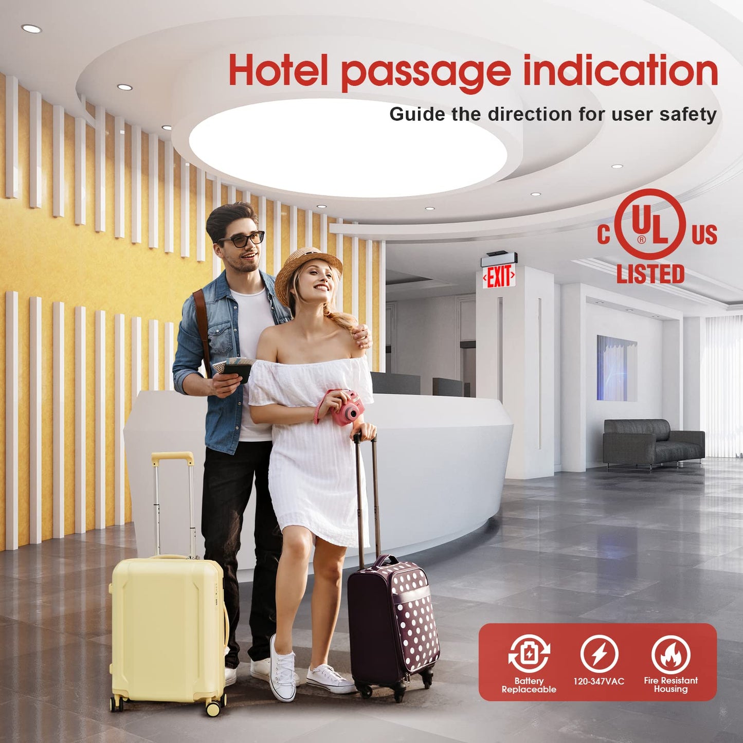 Red LED Exit Sign, UL Listed, Brushed Aluminum, Single-Sided Acrylic, Battery Backup, Hardwired 120-347V, Top/Side/Wall Mount