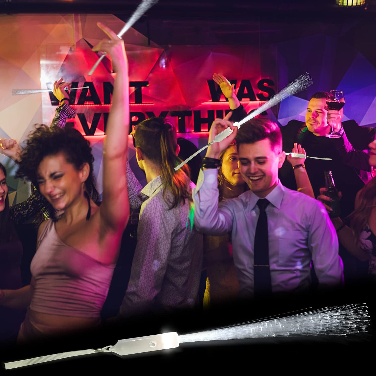 SZHFU 15-Pack LED Glow Sticks for Kids & Parties, White Fiber Optic Wands with 3 Light Modes, Perfect for Weddings, Showers & Christmas