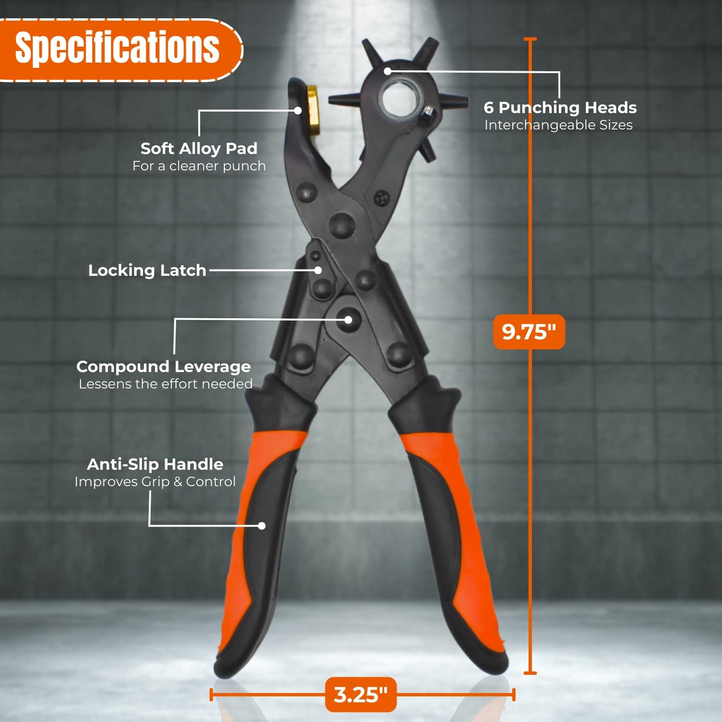 Adorox Heavy Duty Revolving Hole Punch Pliers Kit – 6 Sizes with Steel Ruler & File for Belts, Watch Straps, Shoes & DIY Crafts