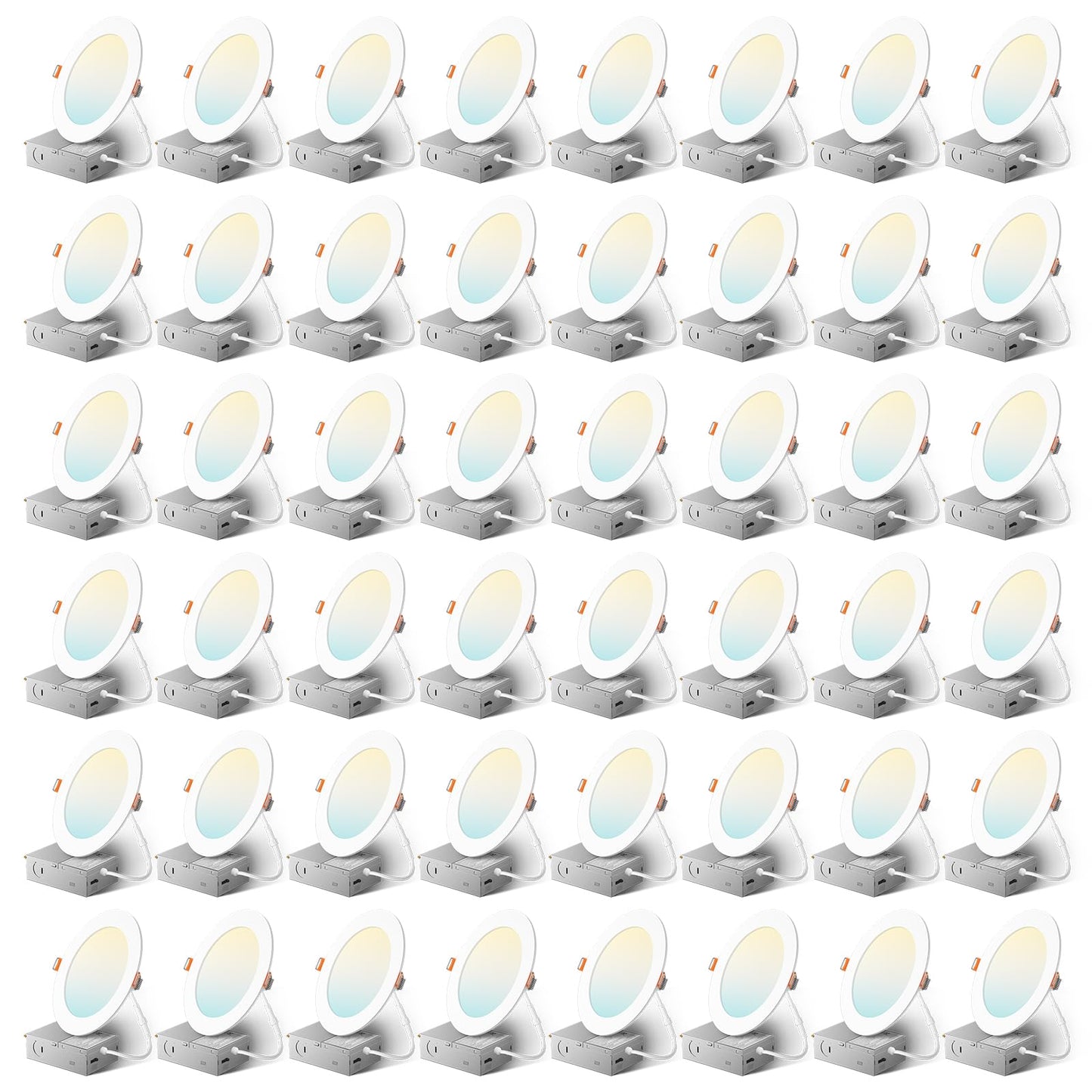 Amico 48-Pack 6" Ultra-Thin LED Recessed Ceiling Light, 5CCT 2700K-5000K, 12W Dimmable Canless Downlight, 1050 Lumens, ETL/FCC