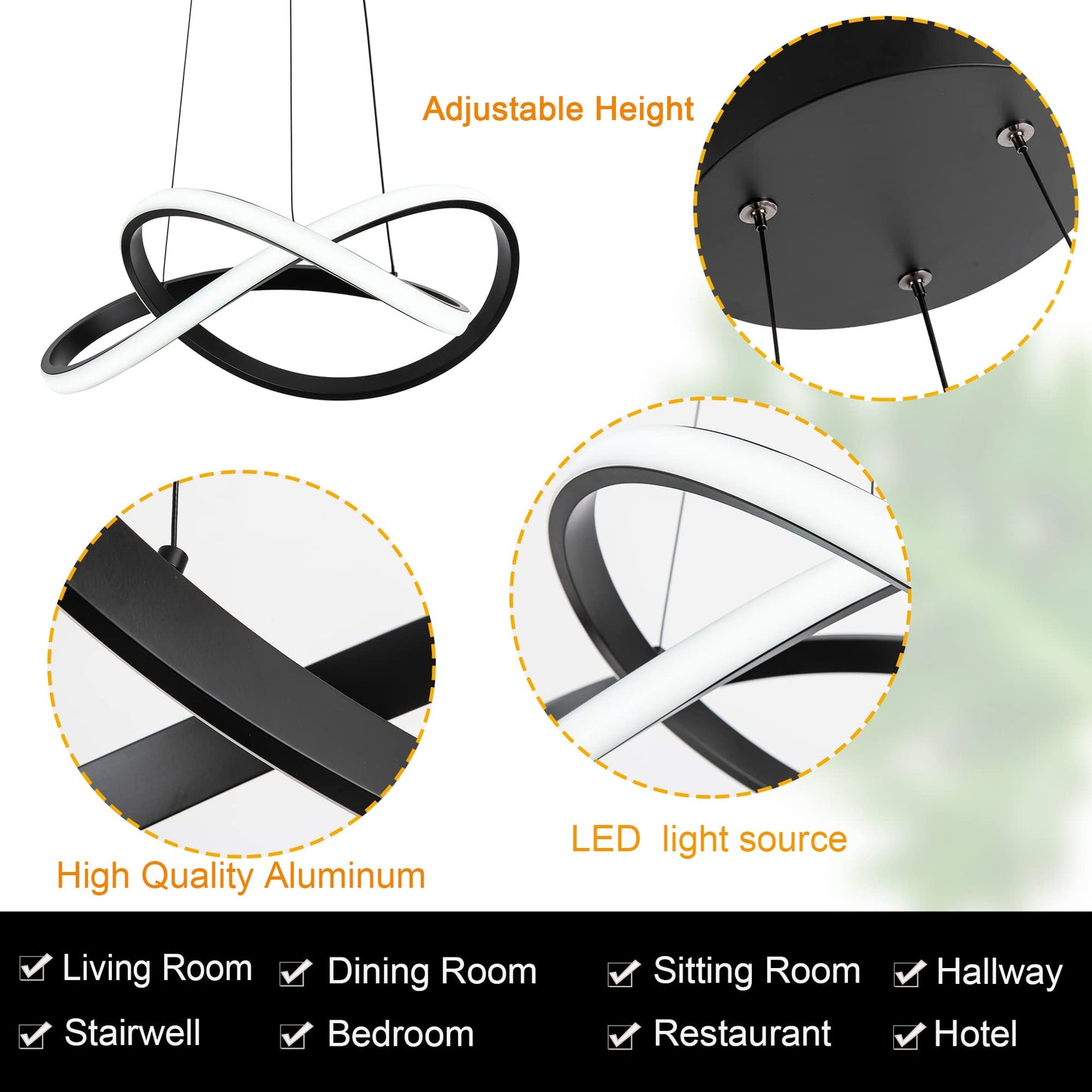 MAYNA Modern LED Pendant Light, Irregular Ring Chandelier, Adjustable Contemporary Fixture for Dining, Kitchen, Living Room, Bedroom, 6000K