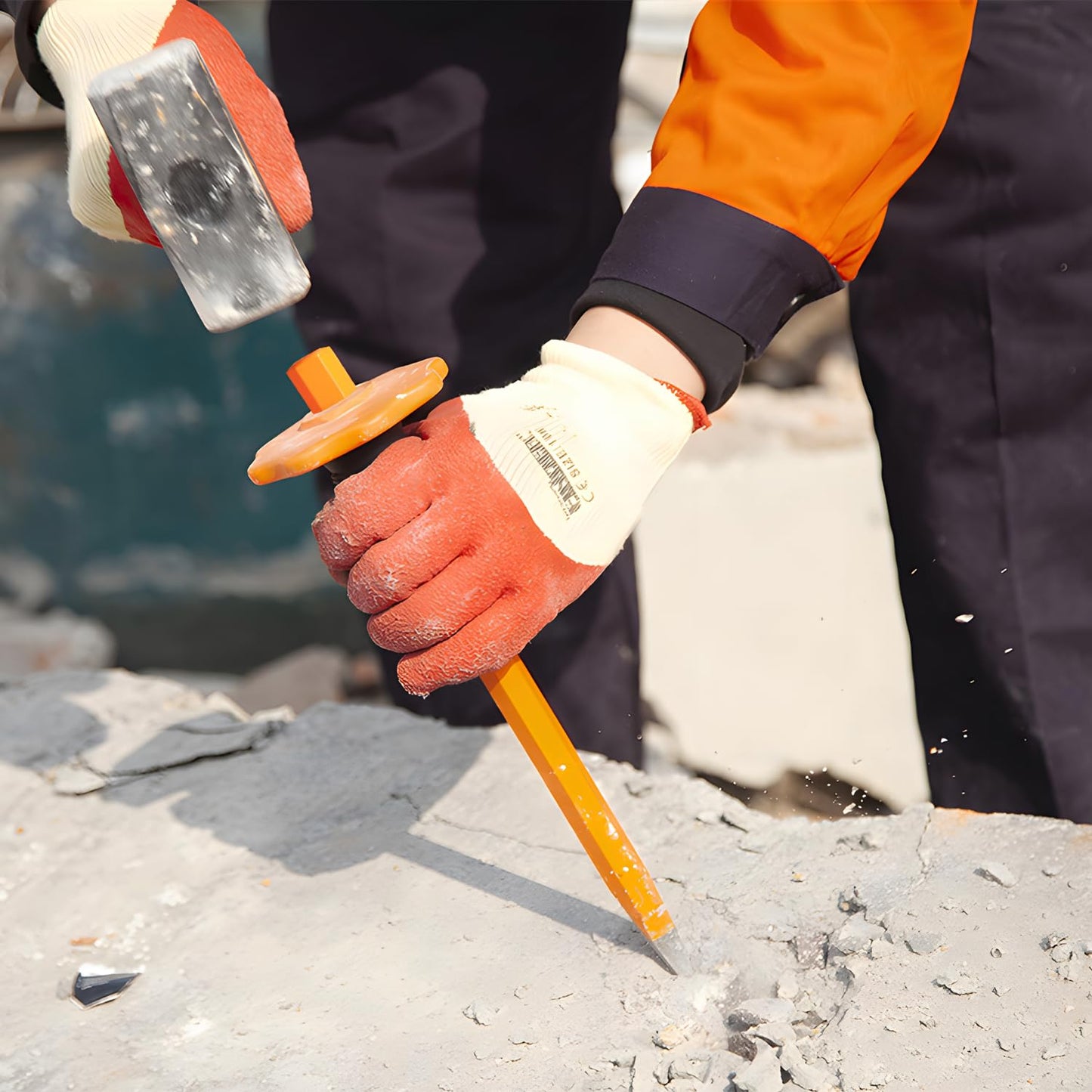 Finder 12-Inch Heavy Duty Flat Chisel with Hand Guard, Flat Head Concrete & Masonry Demolition Chisel, Bi-Material Grip for Carving & Breaking