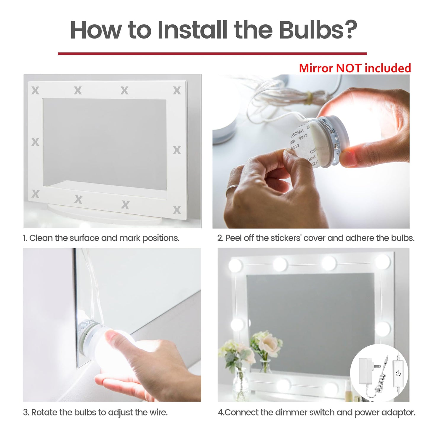 Waneway 14 Bulb Vanity Lights for Mirror, Plug-in Power Adapter & Touch Dimmer, 6,000K, 1350 Lumens (Mirror Not Included)