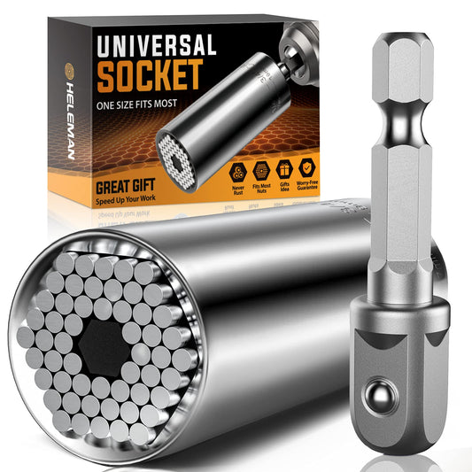 Stocking Stuffers for Men: Universal Socket Set 7-19mm with Power Drill Adapter, Cool Gadget Gift for Dad, Husband, or Adult