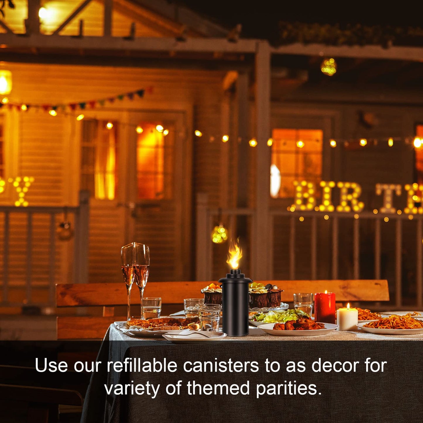 TaoTazon 16oz Torch Canisters, 4 Packs Replacement Torch Refillable Canisters with Wicks and Caps, Metal Decorative Tabletop Lantern for Garden,Patio