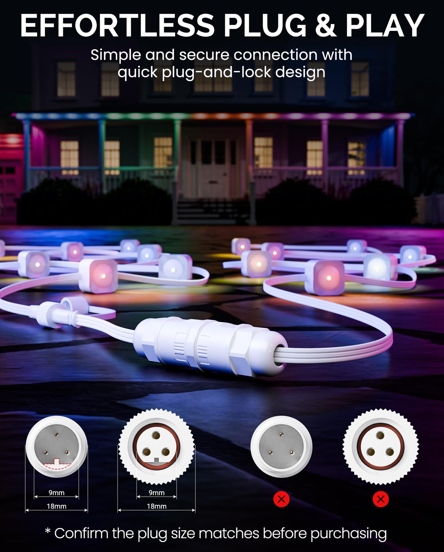 CybeRoad Splice Output Connector for Govee Outdoor Lights, Waterproof Male Extension Cable, Compatible with H706A/B/C & H703A/B