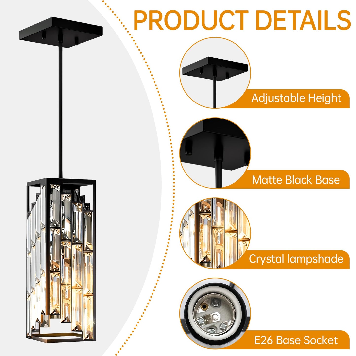 Esfos 3-Pack Black Crystal Pendant Lights, Mini Chandeliers for Kitchen Island, Dining Room, Bedroom – Modern Ceiling Fixtures