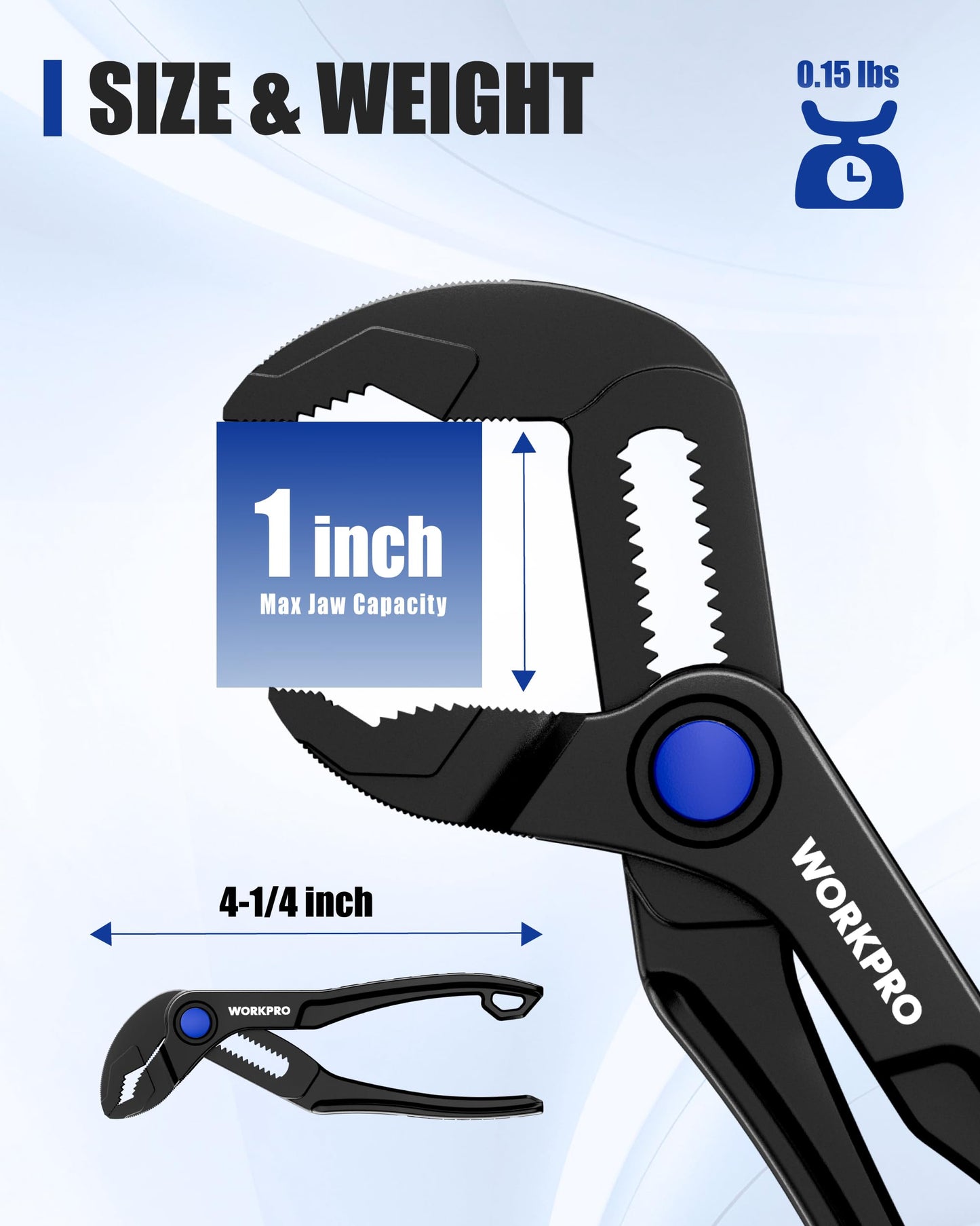 WORKPRO 4-Inch Mini Water Pump Pliers, Adjustable Groove Joint with 15-Position Push-Lock & V-Jaw, Ideal for Tight Spaces & Multi-Surface Grip