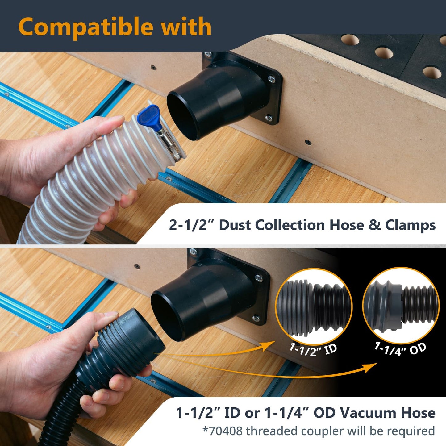 POWERTEC 70124 Universal Dust Port, 2-1/2"