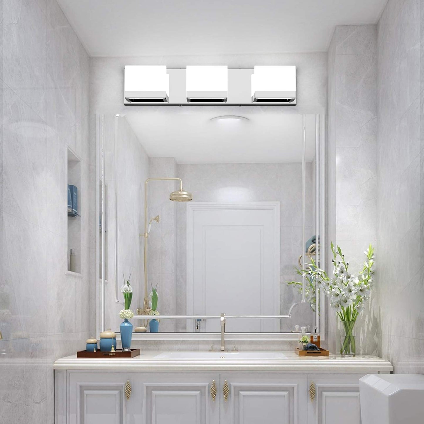 Tipace Modern 3 Lights LED Vanity Light for Bathroom Up and Down Chrome Bathroom Wall Light Fixtures Over Mirror(White Light 6000K)